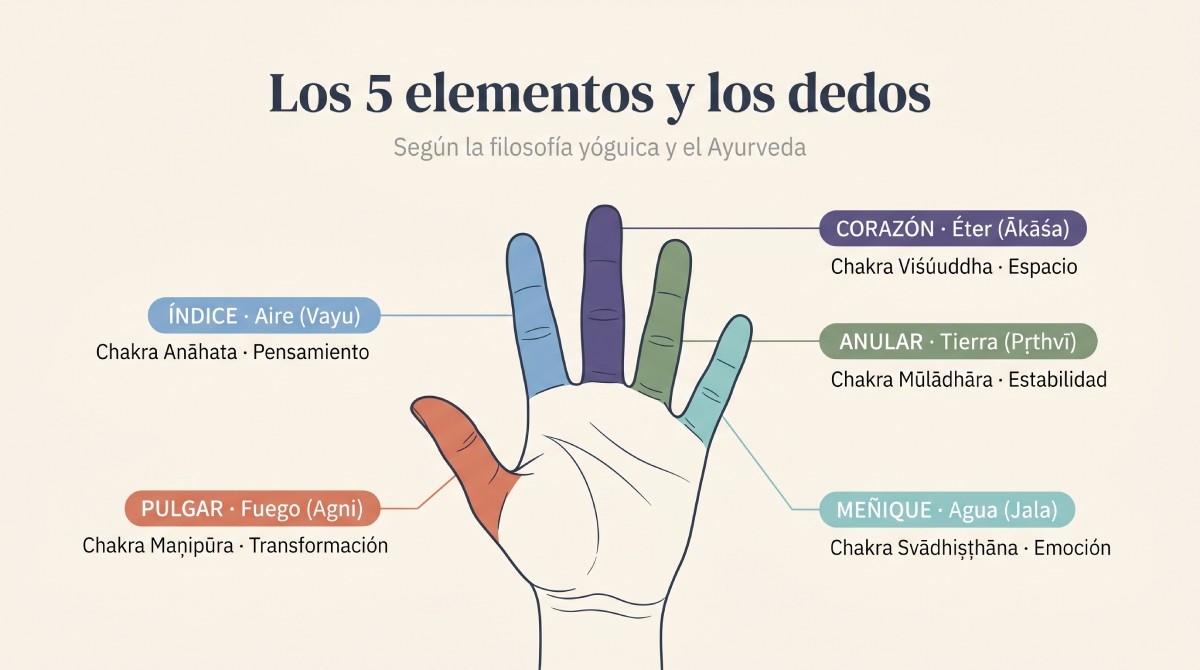 Infografía de los 5 elementos y los dedos